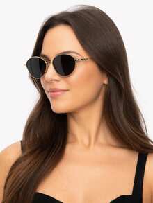 休闲复古圆形黑色时尚眼镜，适合日常出行、夏季海滩、装饰、街头摄影 - 彩色 - 查看 2