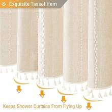 Boho Farmhouse Shower Curtain Linen Rustic Weighted Striped Cloth Shower Curtain Set With Tassel Water Repellent Bohemian Vintage Country Fabric Shower Curtain For Bathroom Cream/Beige 72x72 - A - 奶油色+72吋寬 x 72吋長(1 件裝) - 查看 6