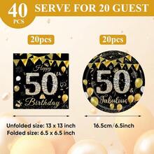 40PCS 50th Birthday Decorations Black Gold Vintage 1965 Party Tableware Cheers To 50 Years Paper Plates Napkins Men Women 50th Birthday - Biểu ngữ sinh nhật lần thứ 50 - Xem 3