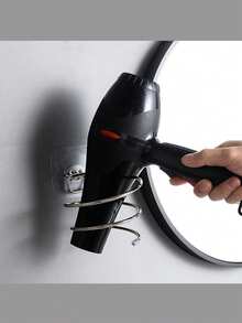 1/3pcs No Drill Hair Dryer Holder, Home Bathroom Hair Dryer Rack, Bathroom Storage Shelf, Hair Dryer Rack, Stainless Steel Adhesive Hair Dryer Holder, Transparent Sticky Hook - Silver - View 5