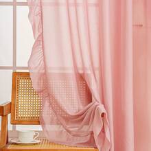 1pc French Luxury Ruffle Edge Voile Curtain, Elegant Solid Color French Style Curtain With Ruffle Edge, Suitable For Bay Window, Living Room, Bedroom, Office, Kitchen, Study, Home Decor - Pink - View 7