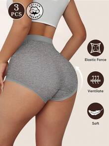 MEIYATING 3条装女士纯棉高腰塑形内裤，对称线条设计，时尚英文印花三角裤，适合日常通勤穿着。 - 彩色 - 查看 3