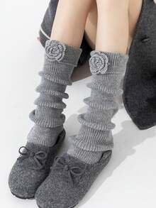 1双ins风女士时尚腿套，可爱甜美碎花秋冬绒袜，日系复古日常休闲腿套 - 彩色 - 查看 8