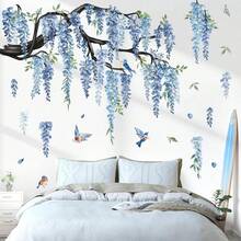 1Set Tree Branch Hanging Vine Wall Stickers, Green Leaf Flower Birds Wall Decals, For Living Room Bedroom TV Background Wall Decor - Multicolor - View 7