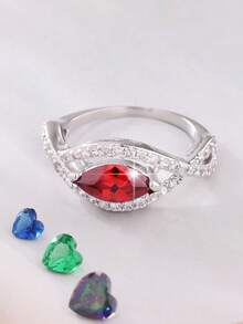 1pc Shiny Cubic Zirconia Horse Eye Shaped Women's Ring, Fashion Luxury Elegant Classic Generous Minimalist, Valentine's Day, Party, Wedding, Surprise Gift - Red - View 4