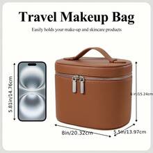 Genuine Leather Cosmetic Organizer With Zippered Compartments And Secure Lid Closure – An Elegant Brown Cosmetic Organizer, Practical Travel Makeup Bag With Handle, Suitable For Professional Daily Use And Compatible With Most Cosmetics. - 棕色 - 查看 6