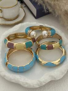 1pc Alloy Bohemian Minimalist Enamel-Look Colorful Bangle Bracelet, Suitable For Women's Daily Commute, Gathering With Friends, Romantic Festivals, Street Photography, Fashion Shows (The Texture And Color Of The Bracelet May Differ From The Actual Product) - Multicolor - View 6