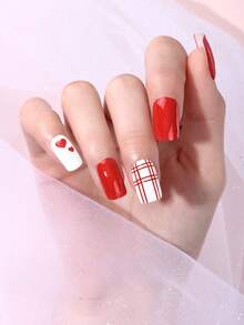 6片装情人节美甲贴 - 春夏红色美甲贴纸，饰有星星、月亮和猫爪图案 - 适合女性日常约会、休闲外出、居家使用和DIY美甲