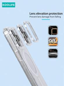 1pc Magnetic Wireless Charging Transparent TPU+PC Shock-Absorbing Phone Case With Large Hole, Camera Button Anti-Scratch, AI Photography Button, Compatible With IPhone 17 ProMax/17/17 Pro/17 11/12/12 Pro/12 Plus/13/13 Pro/13 Plus/13 ProMax/14/14 Plus/14 Pro/14 ProMax/15/15 Plus/15 Pro/15 ProMax/16/16 Plus/16 Pro/16 ProMax/16e, S26/S26 Ultra/S26 PLUS/S25 Ultra/S24 Plus/S23+/S22/A35/A55/A15/A16/A36/A56/A26/A54/S25 Edge - Transparent Shell With Silver-edged Crystal Butterfly Dust Plug - View 8