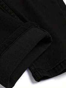 Men's Stretch Slim Fit Jeans - Slim Fit With Distressed Hem, Mid-Rise And Tapered Design, Non-Sheer And Versatile For All Seasons - Machine-Washable Imitation Jeans - 黑色 - 查看 5