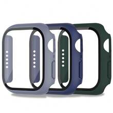 适用于 40mm/41mm/44mm/45mm/46mm/42mm Series 11/10/9/8/7/6/5/4/SE 的 3 件装屏幕保护膜，防震防刮，超薄硬质 PC 外壳，内置钢化玻璃膜，兼容 配件