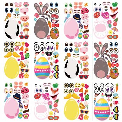 6/12pcs Easter Stickers, Easter Eggs, Rabbits, Chicks, Lambs Sticker Decals, DIY Craft, Party Decoration, Easter Basket Filler Toys
