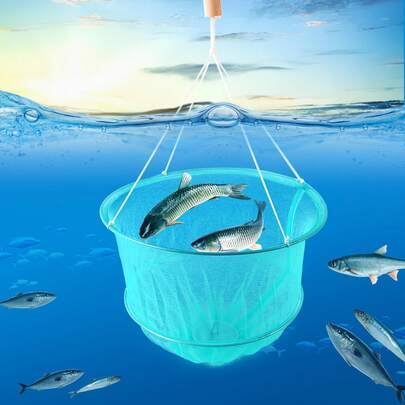 Capcană de pescuit suspendată în aer liber, instrument rotund deschis pentru pescuit și prinderea creveților