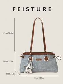 1个时尚撞色腋下包，大容量女士通勤包，带吊坠，适合女孩、女士、大学生、职场新人及上班族，非常适合工作、商务、通勤和上学使用。 - 棕色 - 查看 3