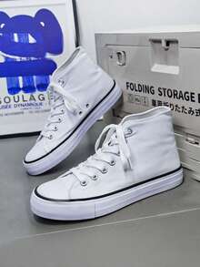 Tenis hombre mujer unisex lona basico para outfit sencillo combinable moda urbana ideal para gym choclo plataforma lisa colores basicos raya completa - Blanco - Ver 7