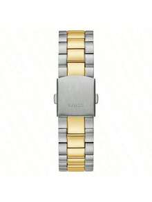 Guess ساعة رجالية - ساعة يد كلاسيكية أنيقة للرجال بعرض التاريخ/اليوم، قرص أسود دائري، سوار من الفولاذ المقاوم للصدأ بلون فضي-ذهبي، مناسبة للارتداء اليومي في العمل، هدية عيد ميلاد للرجال. GW0265G8