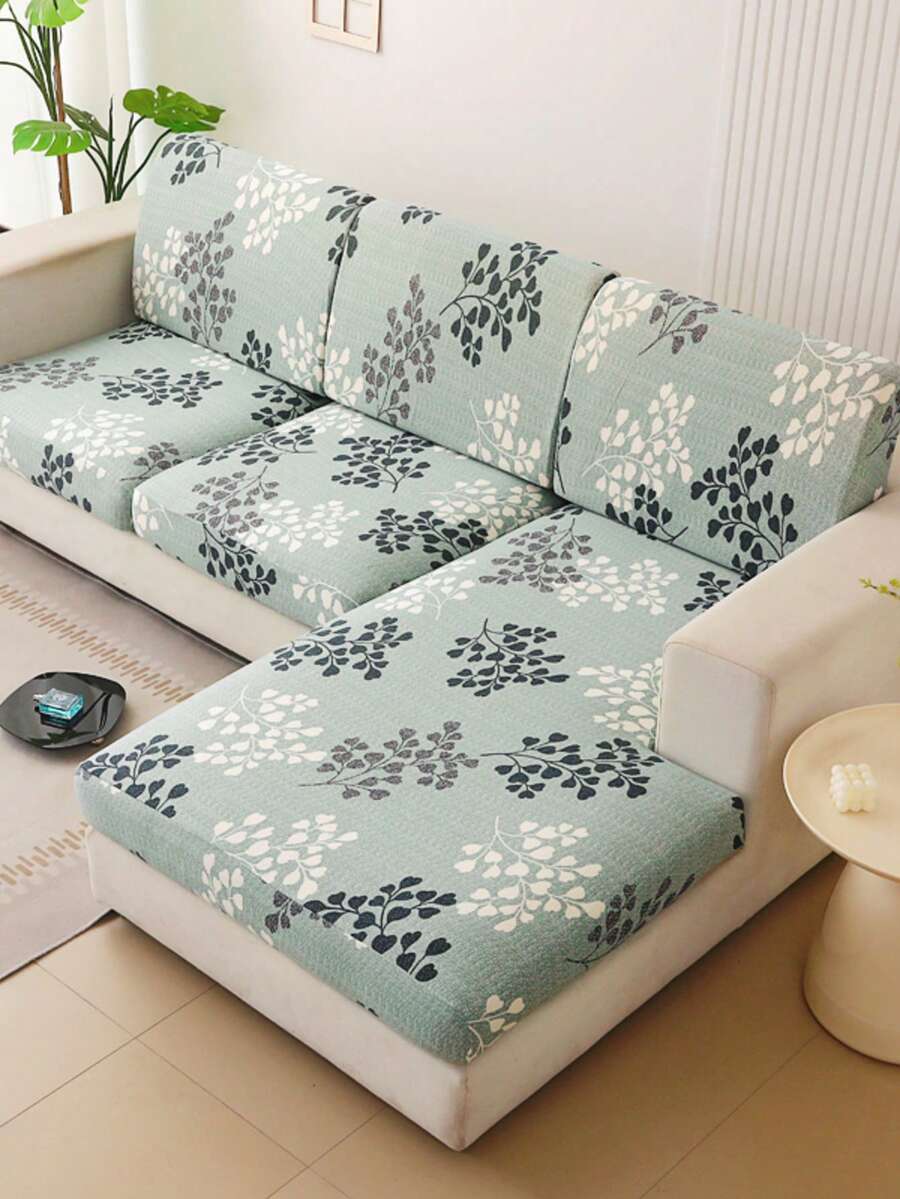 1pc Milk Silk Printed Fabric Stretch Sofa Seat Cushion Cover, Sofa Cover, Sofa Covers, L-Shaped Sofa Cover, 3-Seater Sofa Cover, Large Cushion Covers, Large Cushion Cover, Sofa, Throws For Sofa - Green - View 1