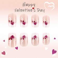 A Box Of 24 Pieces Of Short Glossy European Nail Art Lines Purple French Love Wearable Nail - 紫色 - 查看 4
