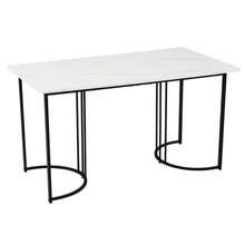 Dining Set (140*80*75cm Dining Table With 4 Chairs), Modern Kitchen Table Set, Dark Green Velvet Dining Chairs, Upholstered Designer Chair With Backrest, White MDF Tabletop, Black Table Legs - Green - View 4