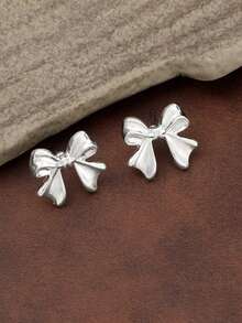 1 Pair Elegant Minimalist Vintage Casual Sweet Romantic Bowknot Earrings, Versatile - Silver - View 2