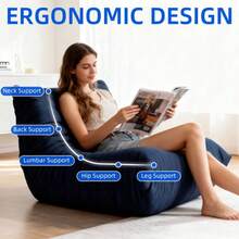 MMC-LANSE Ergonomic Suede Pouf With 5-Point Body Support And Versatile Design - Royal Blue - View 3