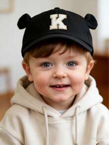 1pc Kids 26 Letter Embroidered Baseball Cap, Gold Thread Stitched Letter Design, Unisex Toddler Korean Style Snapback Sun Hat, 1-3 Years Old - Black - View 2