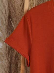 Shirt Letter Coffee Print Women's Short Sleeve Summer Fit Round Neck T-Shirt Loose And Comfortable Benito Bowl Tops - 磚紅色 - 查看 5