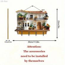 2D Flat Multi-Color Sunflower Wooden House Key Storage Rack - Bag, Coat, Accessory And Key Storage Hook Rack( Print Upgrade Edition) - Multicolor - View 6