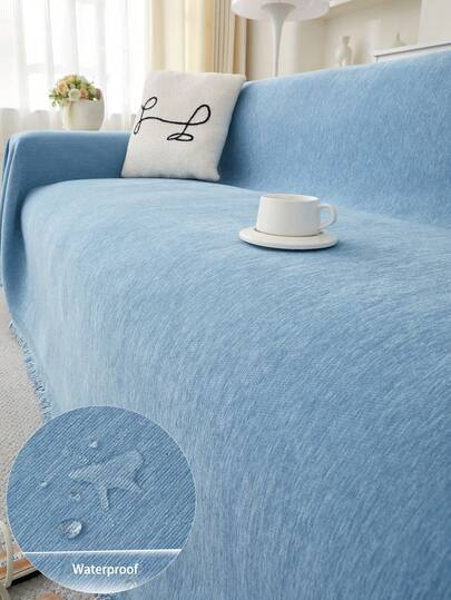 1pc Solid Color Pet Waterproof Sofa Cover, Anti-Scratch Sofa Slipcover, All Season Sofa Protector, Furniture Cover Towel For Bedroom, Office, Living Room, Home Decor