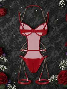 SOFUSEN Sexy Leather-Wrapped Bodysuit, Suitable For Female Role Play, Designed With Cute Bunny Girl Character, Sexy Lingerie