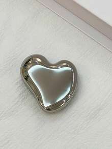 Handheld Heart Shaped Makeup Mirror | Cute Valentine's Day Gift For Her Girlfriend Wife | Portable Double-Sided Mini Compact Mirror | Foldable Non-Fragile Simple Cosmetic Repair Mirror For Travel Purse School Office Home Makeup Vanity | Love Shape Romantic Mirror For Teens Women Girls, Birthday Gift, Anniversary Present, Bridal Shower, Selfie Photo Prop, Prom Night - Bạc - Xem 5