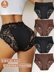 4pcs/Pack Women's High Waist Seamless Lace Thong Panties - Multicolor - View 6