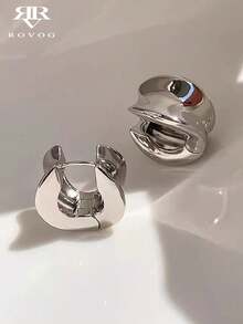 一对简约优雅别致的奢华几何金属圈形耳环，适合日常、通勤、度假等各种场合佩戴，时尚铜质耳环，女士之选。 - 銀色 - 查看 2