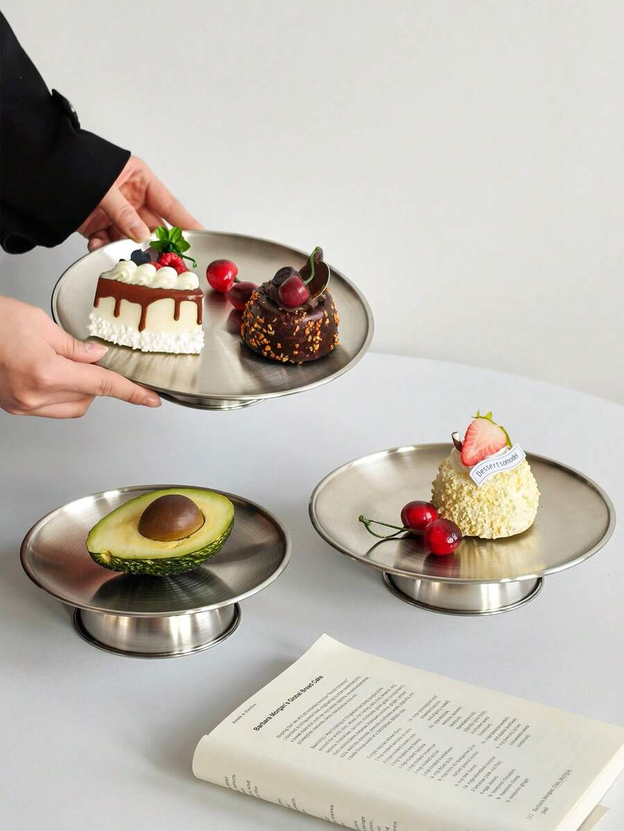 1 chiếc đĩa đựng trái cây tối giản cho phòng khách, khay đựng đồ ăn nhẹ kiểu Pháp, đĩa tráng miệng trà chiều trang nhã, khay chân đế bằng thép không gỉ sáng tạo. - Nhiều màu - Xem 1