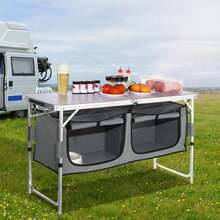 Camping Kitchen Table, Quick Set-Up Folding Camping Table With A Carrying Bag, 3 Adjustable Heights, MDF Camping Table, Ideal For Outdoor Picnics, BBQs, Camping, RV Traveling - Grey - View 10