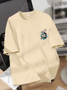 Teen Boy Cartoon Cat And Football Print Crew Neck T-Shirts Spring And Summer Boy's Casual Tee Soft Tops - Apricot - View 2