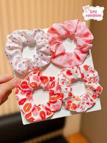 4pcs Multi-Color Scrunchies With Fashionable Heart "LOVE" Elements, Perfect Valentine's Day Hair Accessory Gift For Cute Girls, Suitable For Daily Wear, Casual, And Valentine's Day - Multicolor - View 8