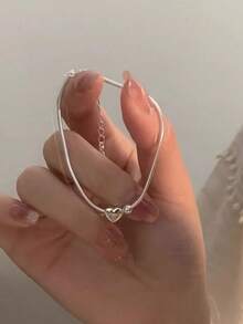 1 pieza Pulsera con colgante de corazón plateado, perfecta para uso diario de moda y regalos festivos - Plateado - Ver 1