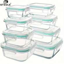 Stozle 16pcs Sealed Glass Storage Containers, Lunch Box, Microwave, Oven - Great For Salads, Fruits, Vegetables And Sandwiches, Lunch Box | Sealed Storage | Durable Glass, Storage Containers (8 Lids + 8 Containers) - 16pcs 綠色(8個蓋子+8個容器) - 查看 1