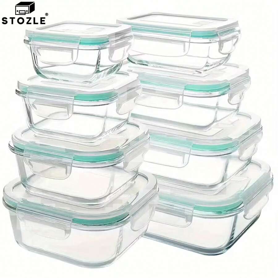 Stozle 16pcs Sealed Glass Storage Containers, Lunch Box, Microwave, Oven - Great For Salads, Fruits, Vegetables And Sandwiches, Lunch Box | Sealed Storage | Durable Glass, Storage Containers (8 Lids + 8 Containers) - 16pcs 綠色(8個蓋子+8個容器) - 查看 1