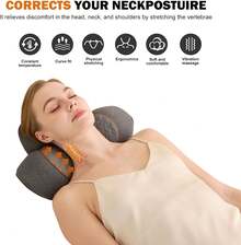 Almohada masajeadora de cuello recargable 3 en 1 con calor, vibración y masajeador de tracción para el dolor de cuello y alivio de jorobas, regalos para hombres y mujeres para el hogar, oficina y viajes - Gris Oscuro - Ver 4