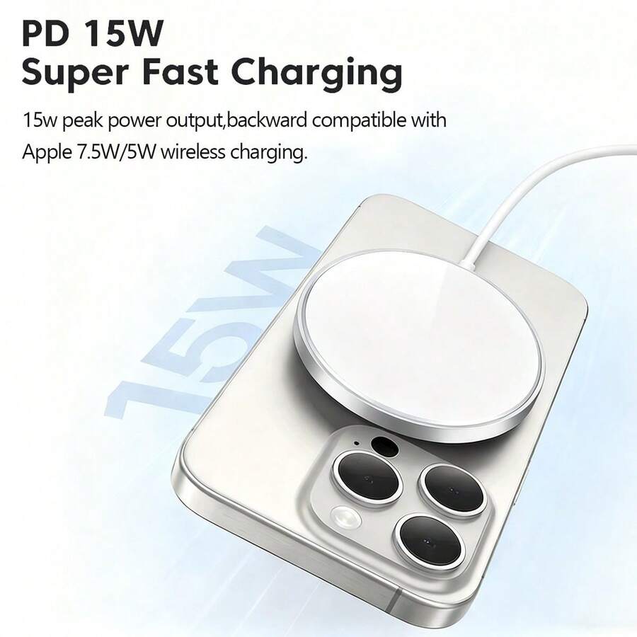 15W磁吸无线充电线，兼容 17/16/15/14/13/12及其他智能手机，磁吸式USB-C PD充电站 - 白色 - 查看 1