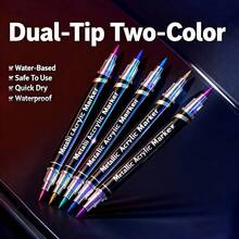 Conjunto de Canetas Marcadoras Acrílicas de Ponta Dupla com 48 Cores, Duradouras e Resistentes à Desbotamento, Ideais para Artistas, Ilustrações, Artesanato, Livros de Colorir e Outros Projetos DIY. Adequadas para Papel, Tecido, Madeira, Pedra, Plástico, Vidro, Cerâmica, Abóbora e Muito Mais. Ótimo para Estudantes e Adultos, Também um Presente Ideal para o Dia de Ação de Graças, Halloween, Natal - Multicolorido - Visão 4