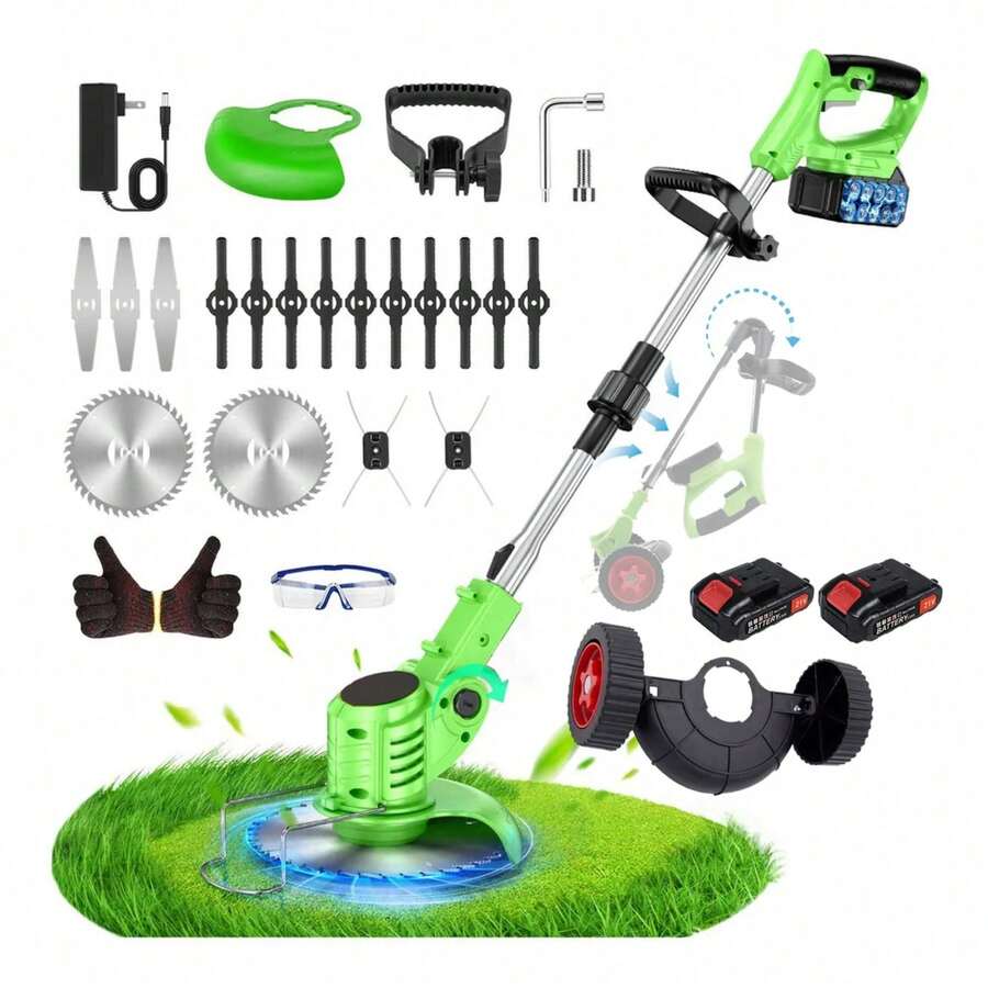 Desbrozadora Electrica Inalambrica 4 En 1, Podadora Electrica Y Cortadora De Pasto Para Jardin; Desbrozadora Pasto Telescopica Con Cabezal 0-90°, Podadora Cesped Ligera Con Bateria Recargable Potente - Verde oscuro - Ver 1