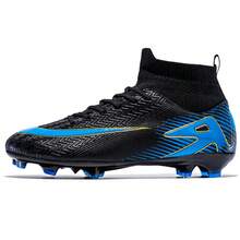 Nuevas Zapatillas de Fútbol Assassin Unisex Botas de Entrenamiento Profesional de Competición Antideslizantes Resistentes al Desgaste con Tacos para Adultos y Jóvenes - Azul marino naranja - Ver 4