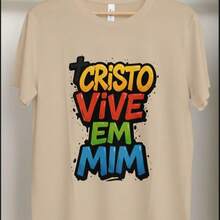 camiseta estampada 100% algodao premium cores vibrantes que nao desbotam tecido leve e respiravel - Bege - Visão 1