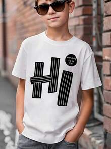 男童休闲字母印花短袖T恤，夏季 - 白色 - 查看 1