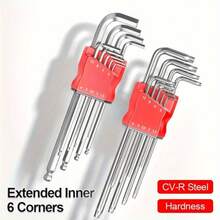 6件套六角扳手套装，手动操作，硬化钢六角内六角扳手，适用于家庭和自行车维修 - 彩色 - 查看 1