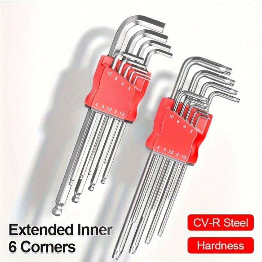6件套六角扳手套装，手动操作，硬化钢六角内六角扳手，适用于家庭和自行车维修 - 彩色 - 查看 1