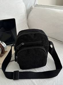 复古百搭原宿风灯芯绒单肩斜挎包，简约休闲校园学生手机袋